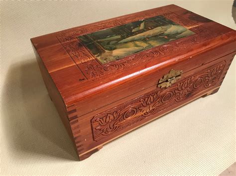 rare collectible detailed metal box with wooden bottom|Antique Wood Metal Box .